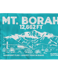 Turquoise Mount Borah summit flag featuring Borah Peak mountain artwork and Idaho state highpoint elevation.