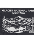 Charcoal Glacier National Park flag featuring Montana mountain artwork, national park adventure keepsake and gift for hikers.