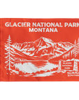 Orange Glacier National Park flag featuring Montana mountain artwork, national park adventure keepsake and gift for hikers.