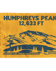 Goldenrod Humphreys Peak flag featuring 12,633 ft elevation, Arizona state highpoint and Flagstaff mountain design