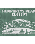 Green Humphreys Peak flag featuring 12,633 ft elevation, Arizona state highpoint and Flagstaff mountain design