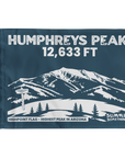 Navy Humphreys Peak flag featuring 12,633 ft elevation, Arizona state highpoint and Flagstaff mountain design