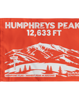 Orange Humphreys Peak flag featuring 12,633 ft elevation, Arizona state highpoint and Flagstaff mountain design