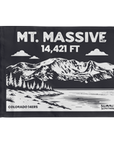 Mount Massive summit flag in charcoal featuring mountain illustration and 14,421 ft elevation, Colorado 14er hiking keepsake, perfect gift for hikers and climbers.