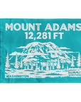 Turquoise Mount Adams summit flag featuring 12,281 ft elevation and Washington Cascade volcano artwork