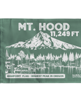 Green Mt. Hood summit flag featuring 11,249 ft elevation and an illustration of Oregon’s highest peak.