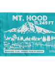 Turquoise Mt. Hood summit flag featuring 11,249 ft elevation and an illustration of Oregon’s highest peak.