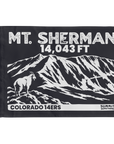 Charcoal Mount Sherman summit flag featuring 14,043 ft elevation mountain artwork with a mountain goat in the foreground. Perfect hiking keepsake or gift for 14er climbers.