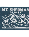 Navy Mount Sherman summit flag featuring 14,043 ft elevation mountain artwork with a mountain goat in the foreground. Perfect hiking keepsake or gift for 14er climbers.