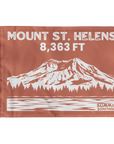 Brown Mount St. Helens summit flag featuring 8,363 ft elevation and Washington Cascade volcano illustration.