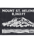 Charcoal Mount St. Helens summit flag featuring 8,363 ft elevation and Washington Cascade volcano illustration.