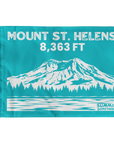 Turquoise Mount St. Helens summit flag featuring 8,363 ft elevation and Washington Cascade volcano illustration.