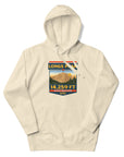 Bone color Longs Peak hoodie featuring the iconic Keyhole and 14,259 ft Colorado 14er artwork, Rocky Mountain National Park hiking and climbing apparel.