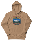Latte Mount Adams hoodie featuring 12,281 ft elevation and Washington Cascade volcano mountain artwork, graphic sweatshirt for hikers and climbers.