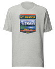 Mt. Massive t-shirt with image showing the icnonic image of the mountain and the elevation.