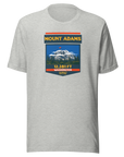 Athletic heather Mount Adams T-shirt featuring Washington's 12,281 ft Cascade volcano mountain artwork, graphic hiking shirt for climbers and outdoor adventurers.