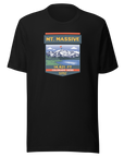 Mt. Massive t-shirt with image showing the icnonic image of the mountain and the elevation.
