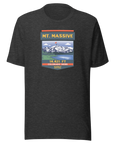 Mt. Massive t-shirt with image showing the icnonic image of the mountain and the elevation.