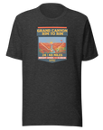 Grey Heather Grand Canyon Rim to Rim hiking shirt featuring Bright Angel and North Kaibab Trail inspired artwork, achievement t-shirt for Grand Canyon hikers