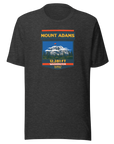 Dark Grey Heather Mount Adams T-shirt featuring Washington's 12,281 ft Cascade volcano mountain artwork, graphic hiking shirt for climbers and outdoor adventurers