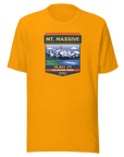 Mt. Massive t-shirt with image showing the icnonic image of the mountain and the elevation.