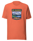 Mt. Massive t-shirt with image showing the icnonic image of the mountain and the elevation.