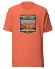 Heather Orange Grand Canyon Rim to Rim hiking shirt featuring Bright Angel and North Kaibab Trail inspired artwork, achievement t-shirt for Grand Canyon hikers