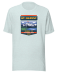 Mt. Massive t-shirt with image showing the icnonic image of the mountain and the elevation.