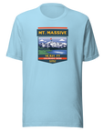 Mt. Massive t-shirt with image showing the icnonic image of the mountain and the elevation.
