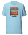 Ocean Blue Grand Canyon Rim to Rim hiking shirt featuring Bright Angel and North Kaibab Trail inspired artwork, achievement t-shirt for Grand Canyon hikers
