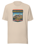 Soft cream Mt. Wheeler t-shirt with image of the mountain and the 13,161 ft. elevation.