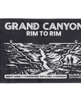 Navy blue summit flag with Grand Canyon Rim to Rim trail illustration and white text on a charcoal background.