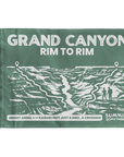 Navy blue summit flag with Grand Canyon Rim to Rim trail illustration and white text on a Green background.