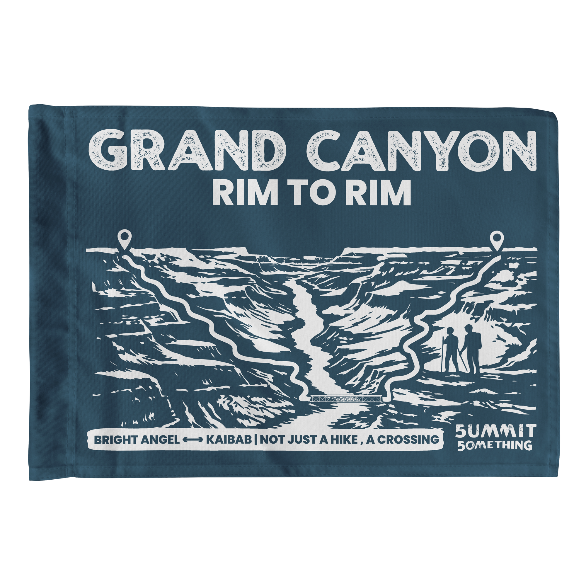 Navy blue summit flag with Grand Canyon Rim to Rim trail illustration and white text on a Navy background.