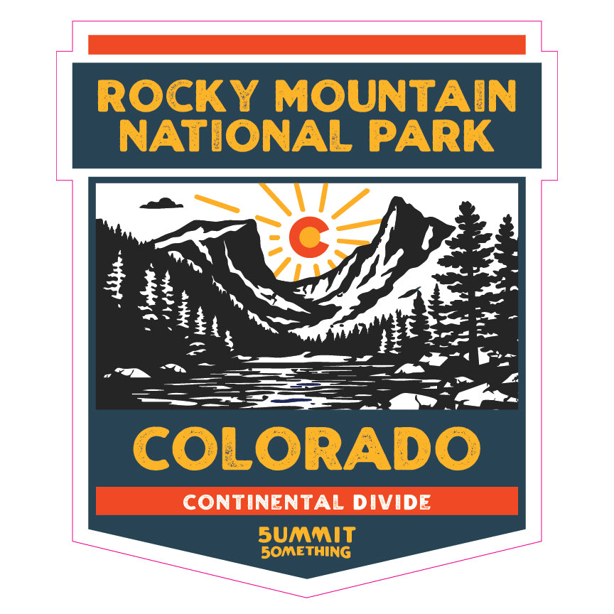 Sticker illustrated to capture the essence of Rocky Mountain National Park and the Continental Divide.