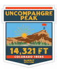 Sticker of Uncompahgre Peak, an iconic Colorado 13er, with mountain graphic and summit height information. 