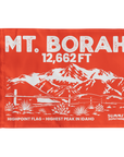 Orange Mount Borah summit flag featuring Borah Peak mountain artwork and Idaho state highpoint elevation.
