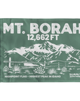 Green Mount Borah summit flag featuring Borah Peak mountain artwork and Idaho state highpoint elevation.