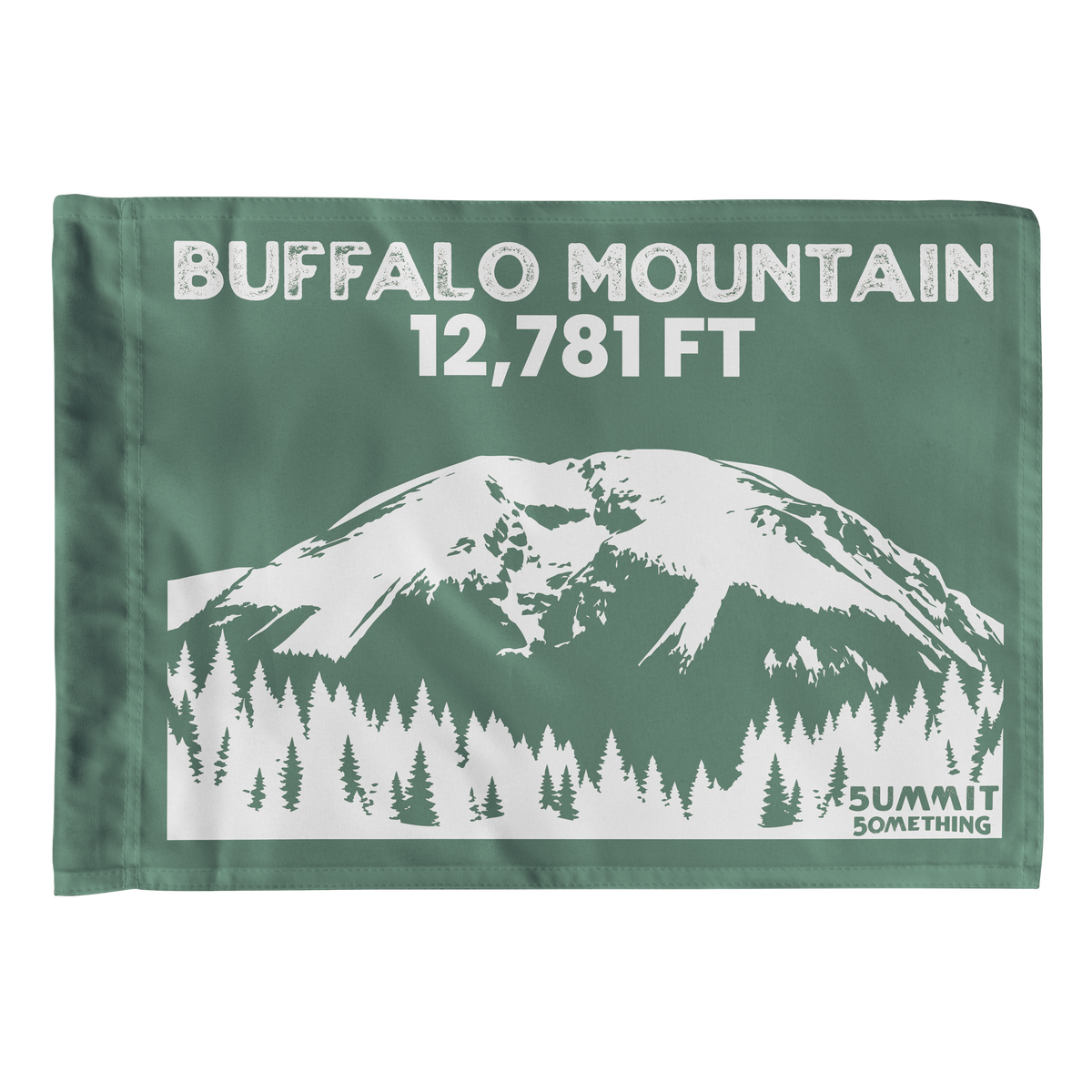 Green Buffalo Mountain summit flag featuring 12,781 ft elevation, Silverthorne Colorado hiking keepsake and gift for hikers.