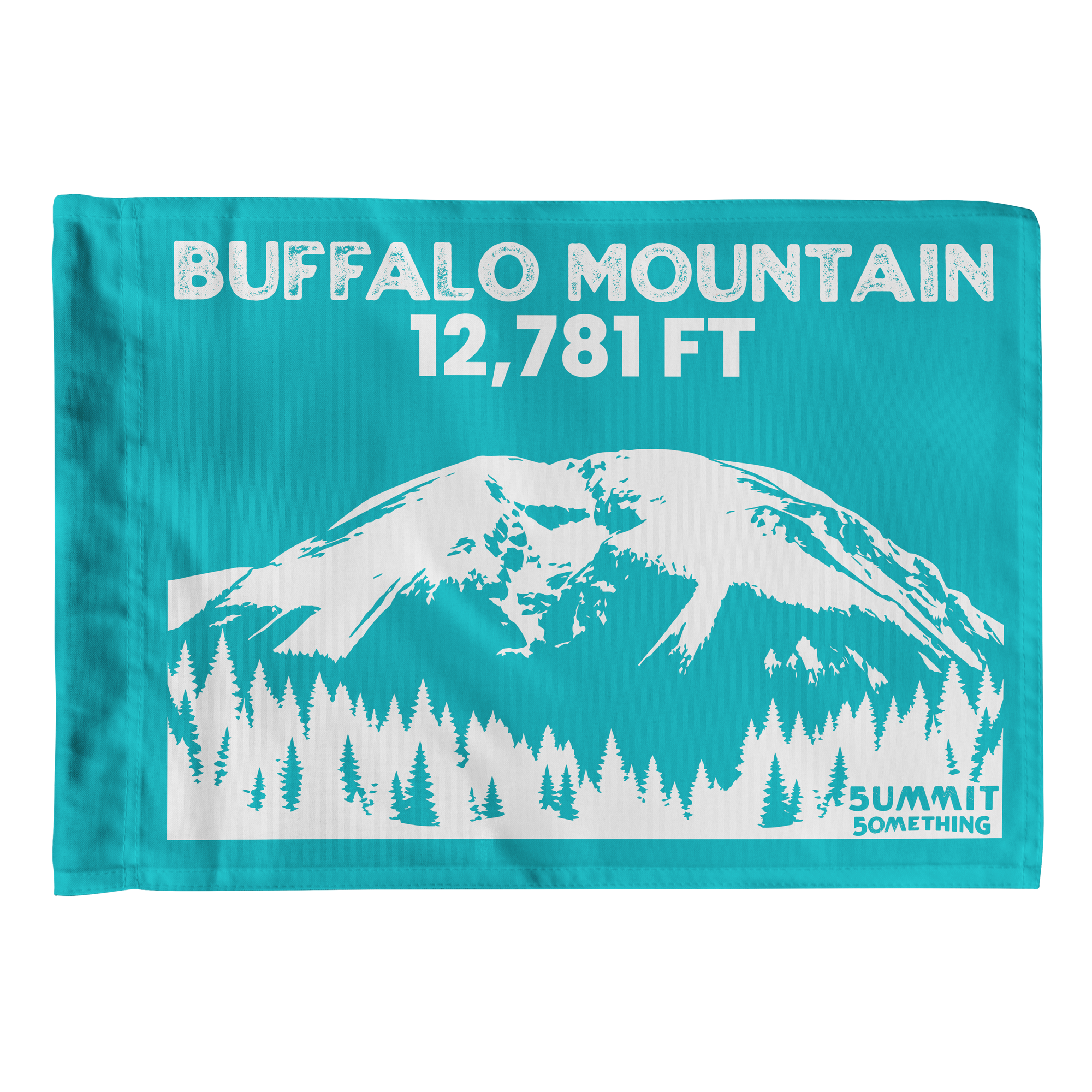 Turquoise Buffalo Mountain summit flag featuring 12,781 ft elevation, Silverthorne Colorado hiking keepsake and gift for hikers.