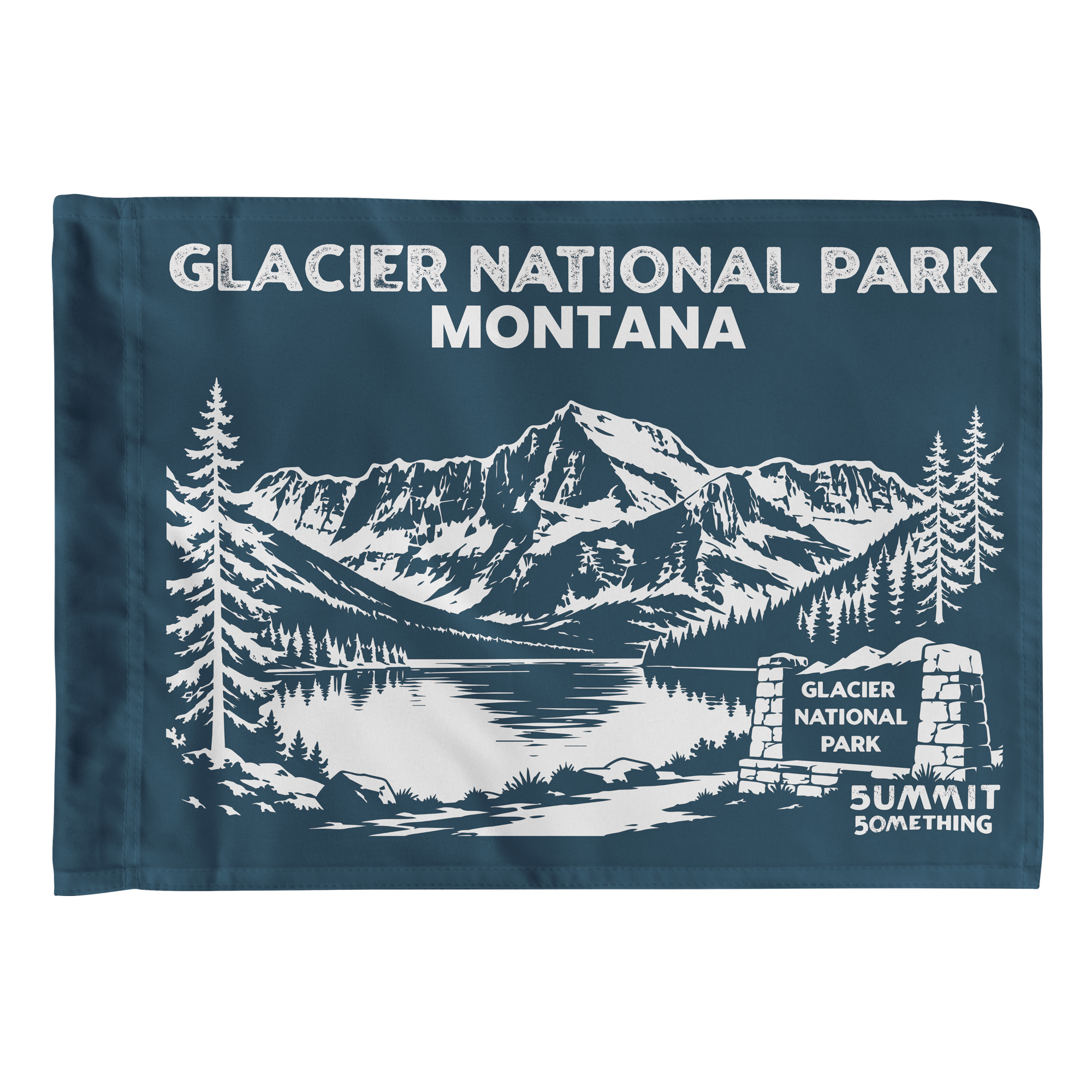 Navy Glacier National Park flag featuring Montana mountain artwork, national park adventure keepsake and gift for hikers.