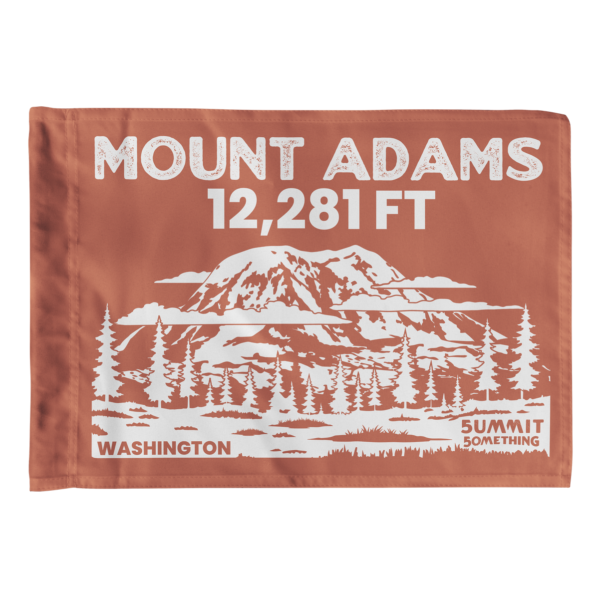 Brown Mount Adams summit flag featuring 12,281 ft elevation and Washington Cascade volcano artwork