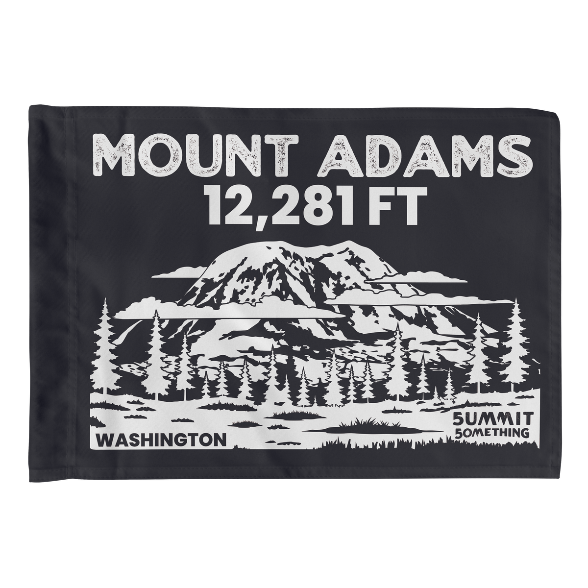 Charcoal Mount Adams summit flag featuring 12,281 ft elevation and Washington Cascade volcano artwork