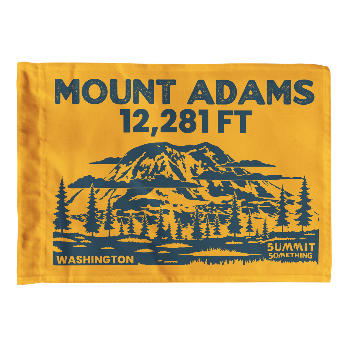 Goldenrod Mount Adams summit flag featuring 12,281 ft elevation and Washington Cascade volcano artwork