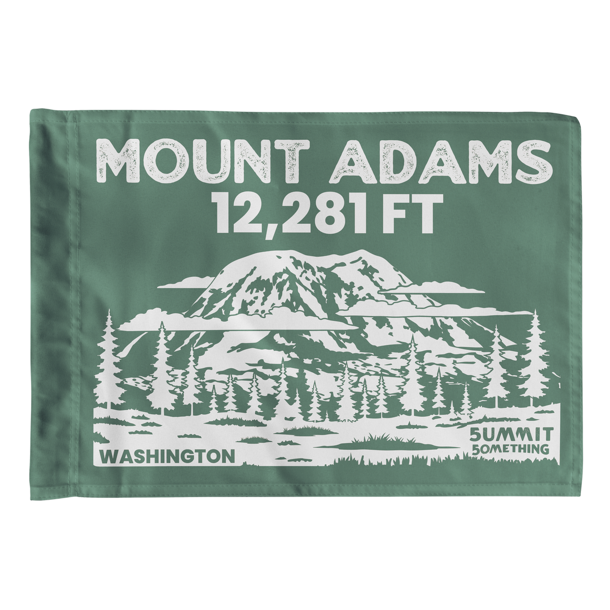 Green Mount Adams summit flag featuring 12,281 ft elevation and Washington Cascade volcano artwork