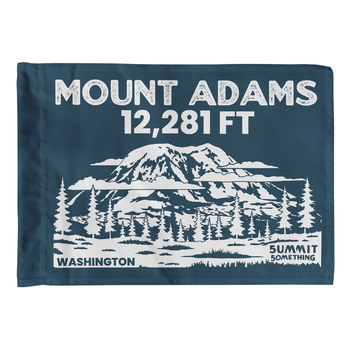 Navy Mount Adams summit flag featuring 12,281 ft elevation and Washington Cascade volcano artwork