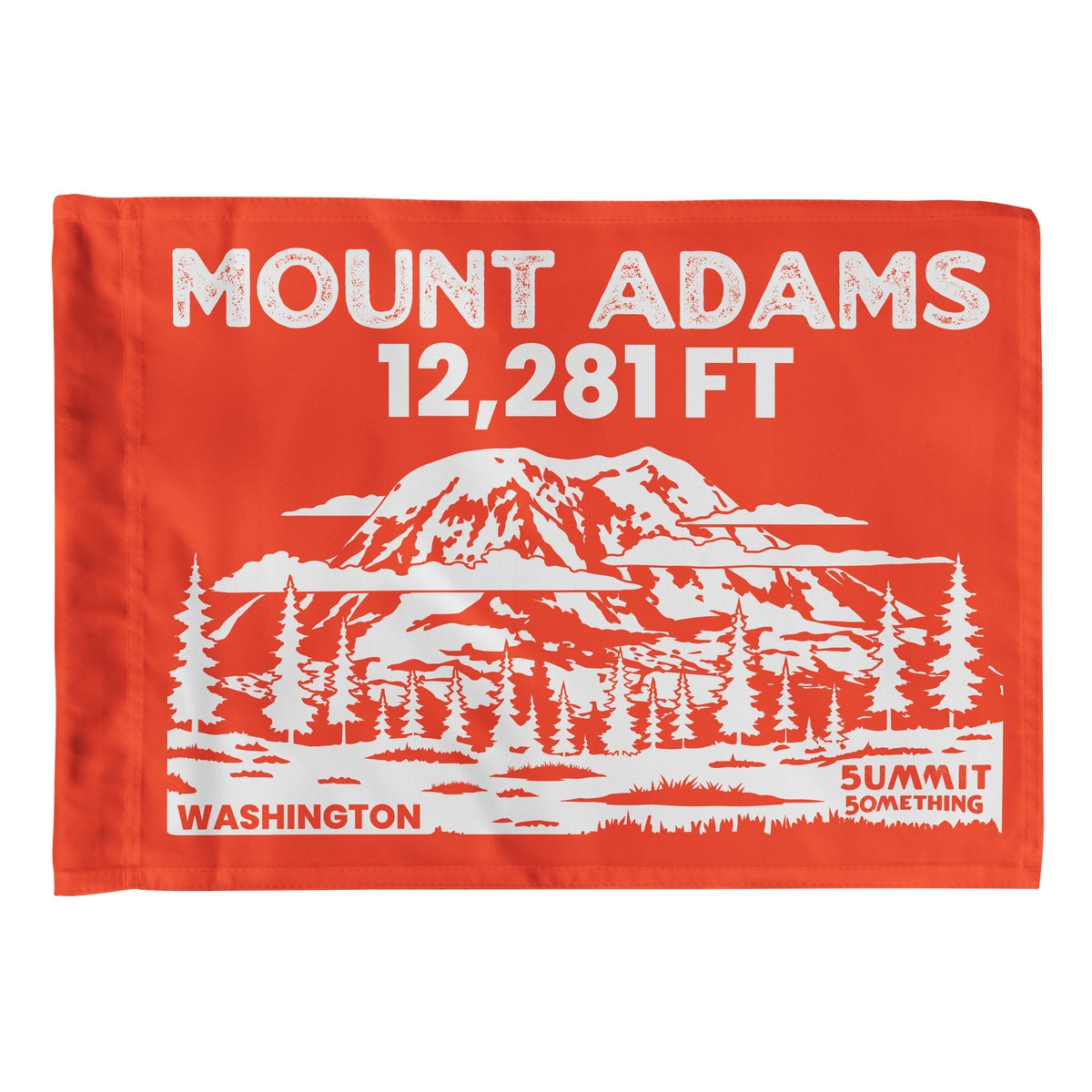 Orange Mount Adams summit flag featuring 12,281 ft elevation and Washington Cascade volcano artwork