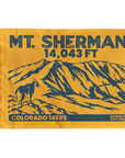 Goldenrod Mount Sherman summit flag featuring 14,043 ft elevation mountain artwork with a mountain goat in the foreground.  Perfect  hiking keepsake or gift for 14er climbers.
