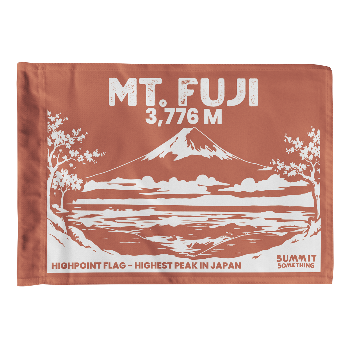 Brown Mount Fuji summit flag featuring Japan's highest mountain at 3,776 meters and original volcanic peak artwork
