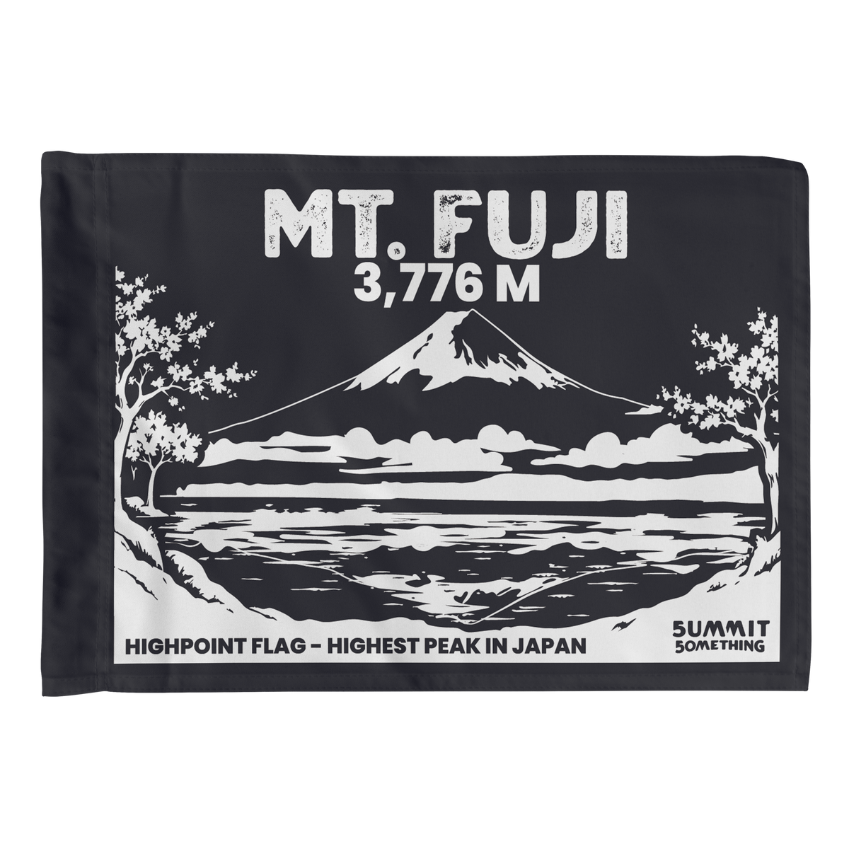 Charcoal Mount Fuji summit flag featuring Japan's highest mountain at 3,776 meters and original volcanic peak artwork